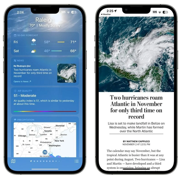 淳安苹果14维修分享iPhone 14手机如何看天气时顺带看新闻 